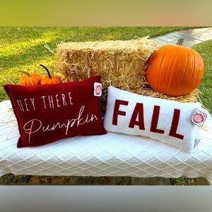 Fall Decor Pillows Fall and Hey There Pumpkin Set Maroon & White- NWT